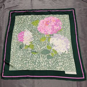 ❤️CHRISTIAN DIOR Pink Green Floral Silk Scarf Shawl Wrap Plump Forward Hem